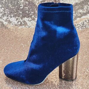 Aldo Cassydie Blue Velvet Sock Ankle Boots Block Heel Zip   Sz 7.5